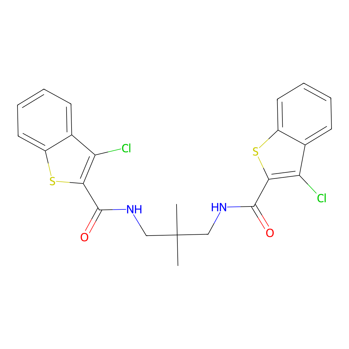 3-chloro-N-[3-[(3-chloro-1-benzothiophene-2-carbonyl)amino]-2,2-dimethylpropyl]-1-benzothiophene-2-carboxamide molecular structure, CAS 331255-53-9