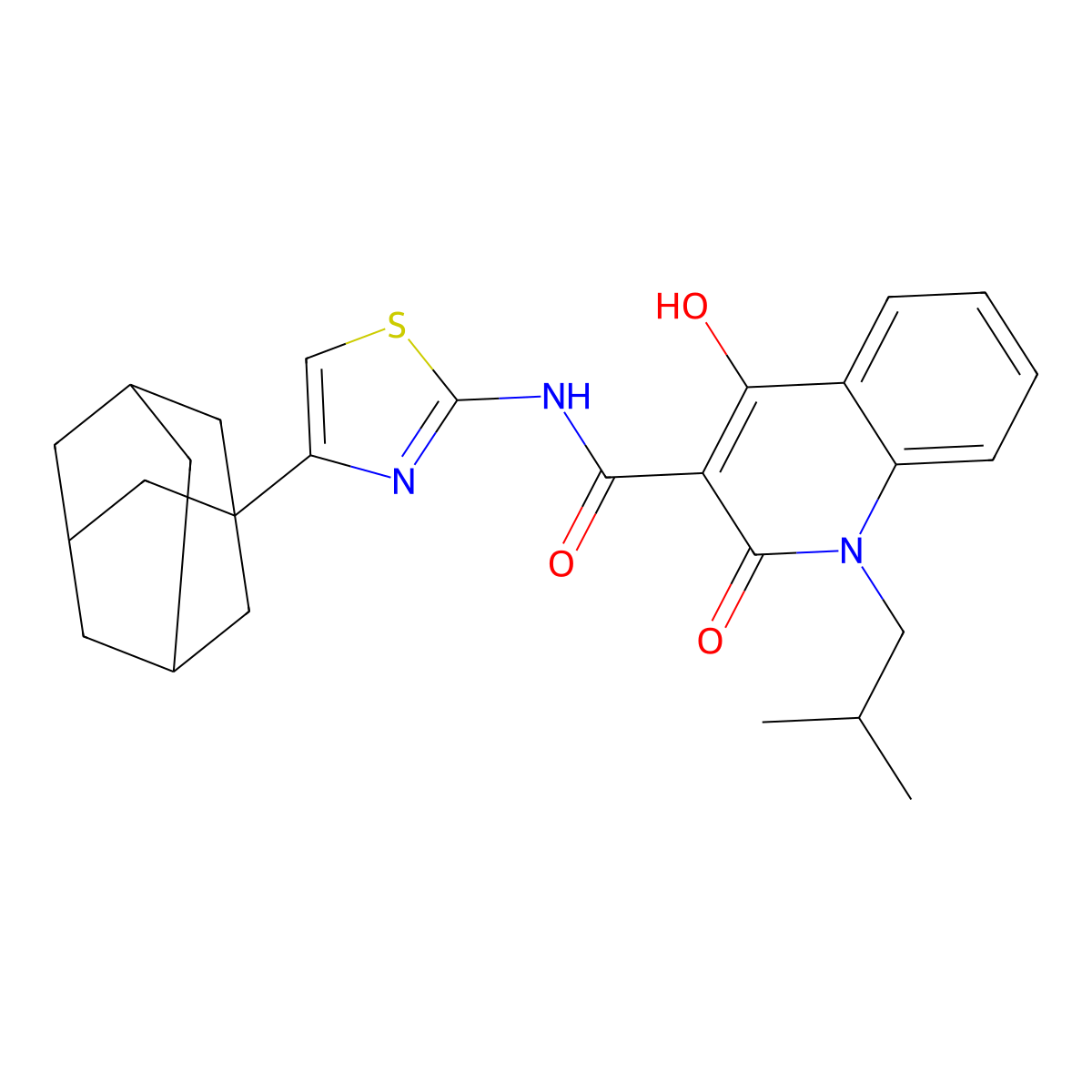 N-[4-(1-adamantyl)-1,3-thiazol-2-yl]-4-hydroxy-1-isobutyl-2-oxo-1,2-dihydro-3-quinolinecarboxamide molecular structure, CAS 331260-25-4