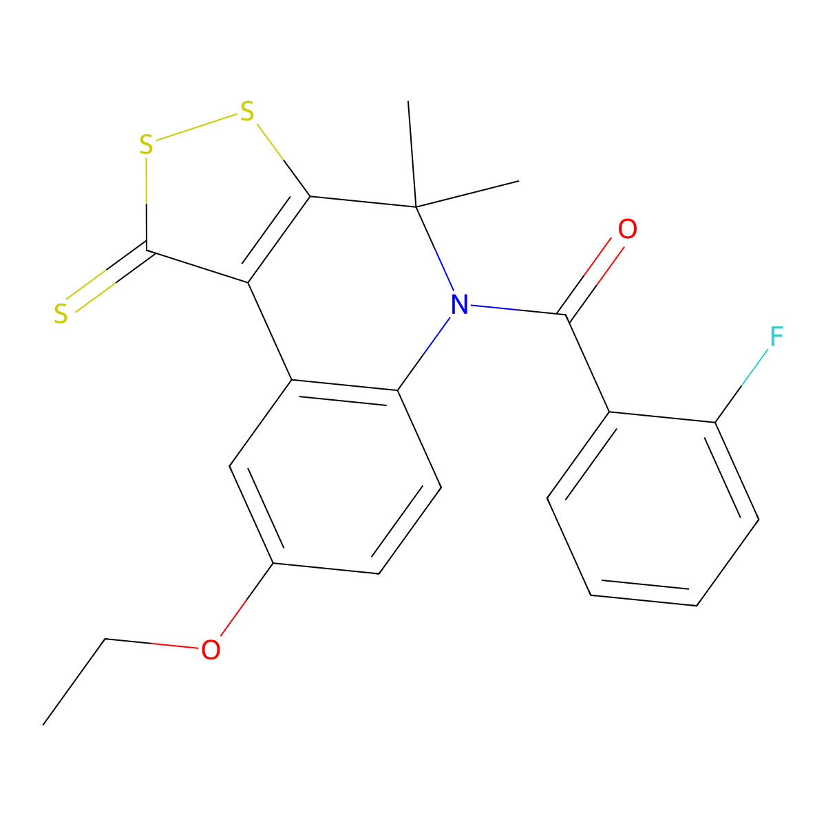 (8-ethoxy-4,4-dimethyl-1-thioxo-1,4-dihydro-5H-[1,2]dithiolo[3,4-c]quinolin-5-yl)(2-fluorophenyl)methanone molecular structure, CAS 331260-53-8