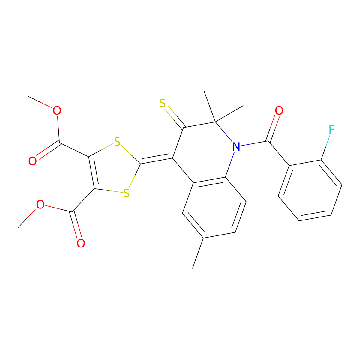 Dimethyl 2-[1-(2-fluorobenzoyl)-2,2,6-trimethyl-3-sulfanylidenequinolin-4-ylidene]-1,3-dithiole-4,5-dicarboxylate molecular structure, CAS 331260-54-9