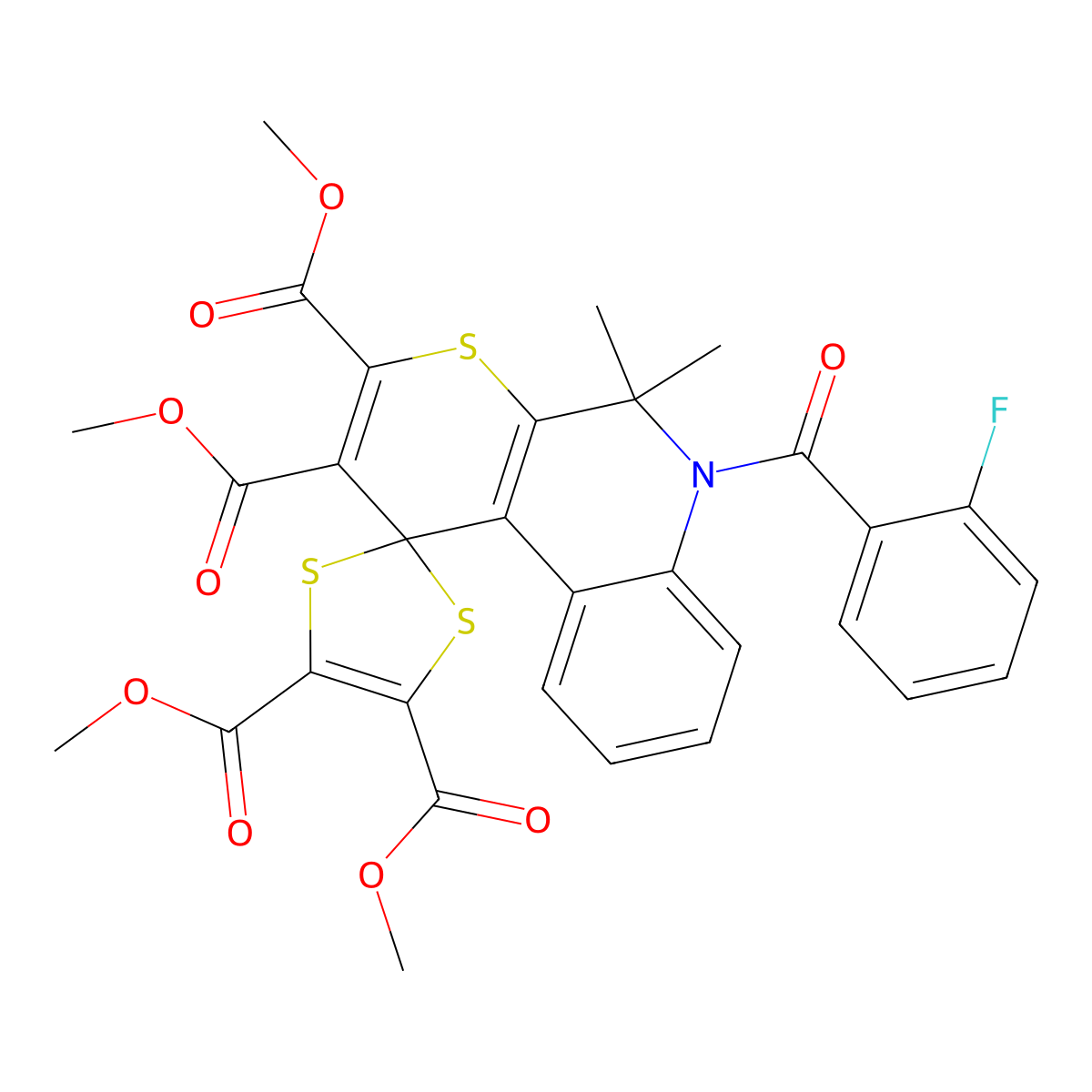 Tetramethyl 6'-(2-fluorobenzoyl)-5',5'-dimethylspiro[1,3-dithiole-2,1'-thiopyrano[2,3-c]quinoline]-2',3',4,5-tetracarboxylate molecular structure, CAS 331260-56-1