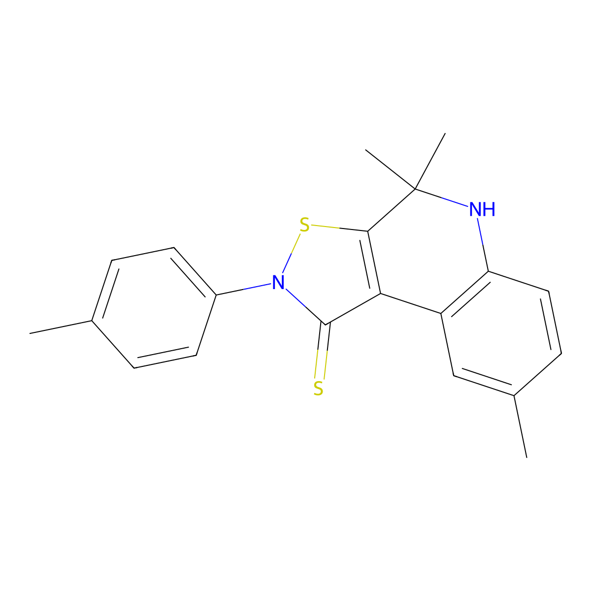 4,4,8-trimethyl-2-(4-methylphenyl)-4,5-dihydroisothiazolo[5,4-c]quinoline-1(2H)-thione molecular structure, CAS 331260-69-6