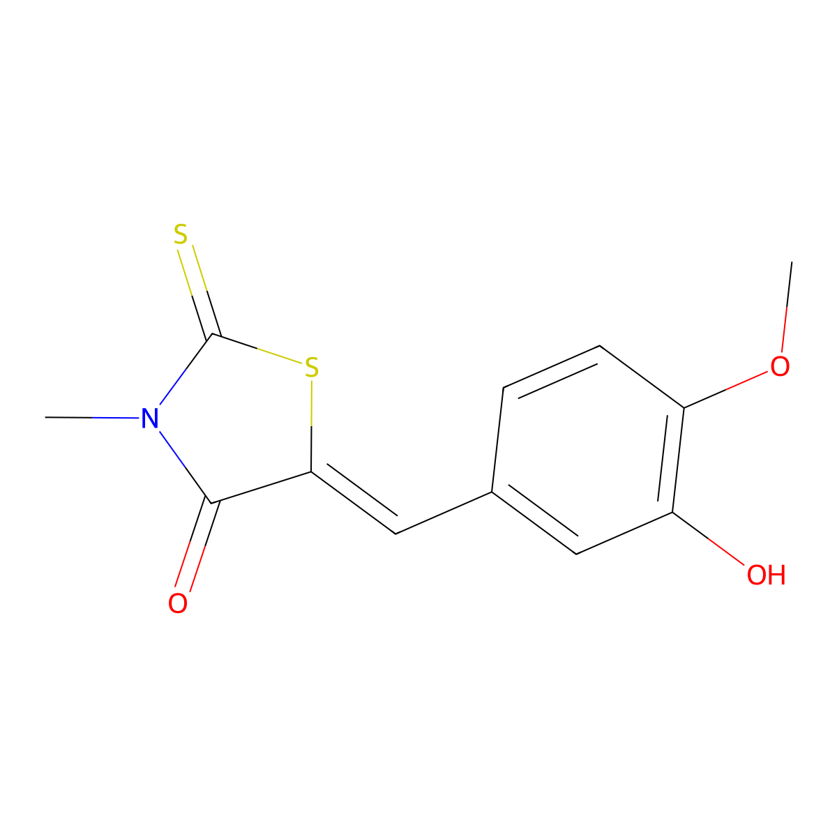 (5E)-5-(3-hydroxy-4-methoxybenzylidene)-3-methyl-2-thioxo-1,3-thiazolidin-4-one molecular structure, CAS 331261-30-4