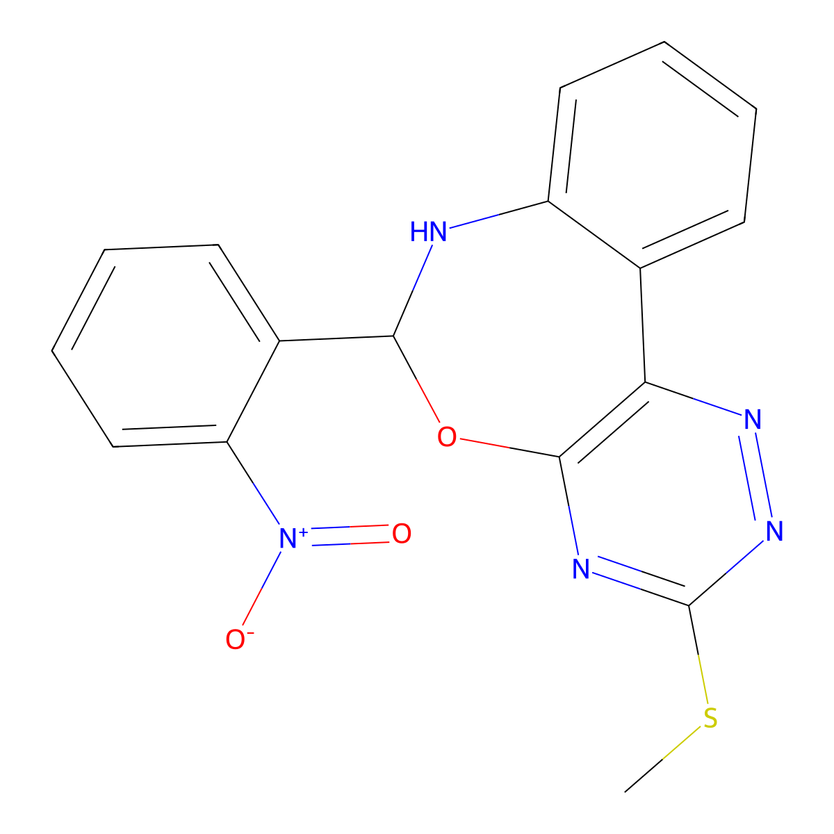 3-Methylsulfanyl-6-(2-nitrophenyl)-6,7-dihydro-[1,2,4]triazino[5,6-d][3,1]benzoxazepine molecular structure, CAS 331261-89-3