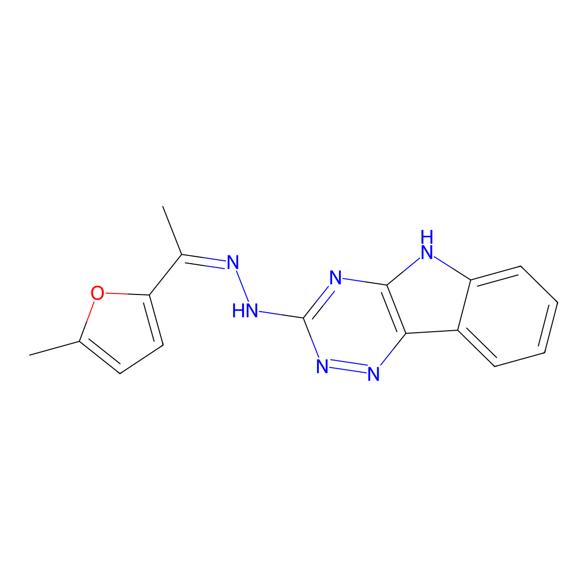 3-(2-(1-(5-Methylfuran-2-yl)ethylidene)hydrazineyl)-5H-[1,2,4]triazino[5,6-b]indole molecular structure, CAS 331261-91-7