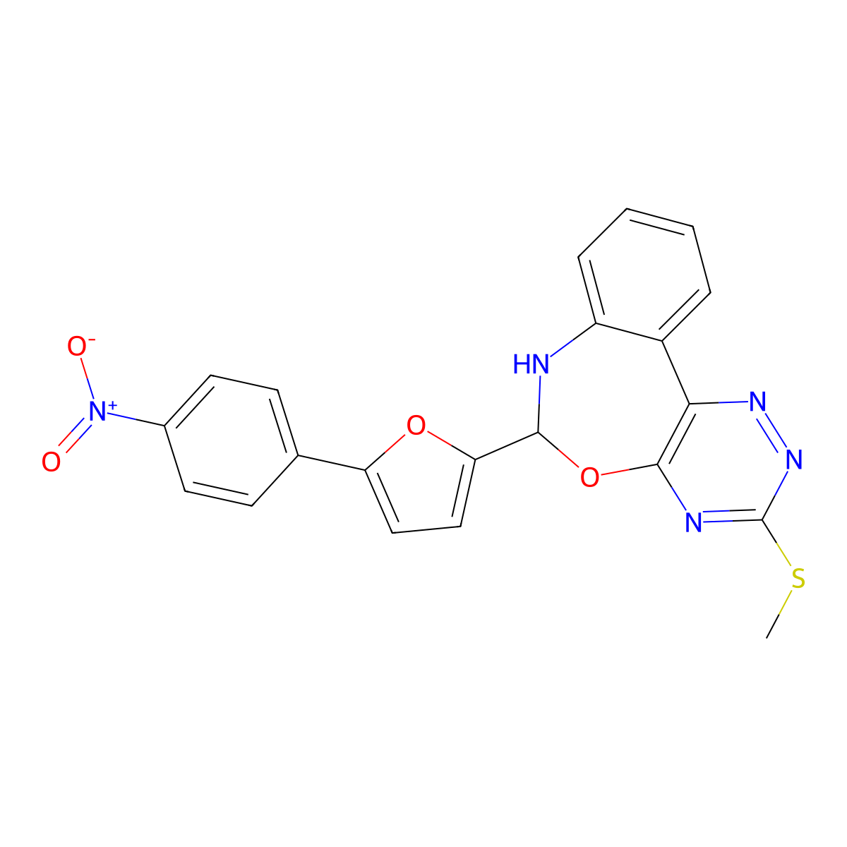 3-Methylsulfanyl-6-[5-(4-nitrophenyl)furan-2-yl]-6,7-dihydro-[1,2,4]triazino[5,6-d][3,1]benzoxazepine molecular structure, CAS 331262-11-4