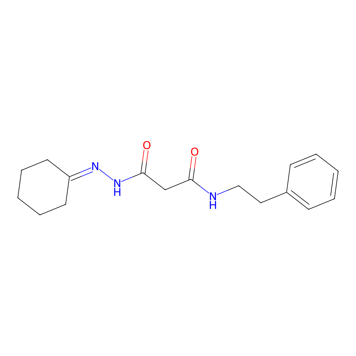 3-(2-cyclohexylidenehydrazino)-3-oxo-N-(2-phenylethyl)propanamide molecular structure, CAS 331265-84-0