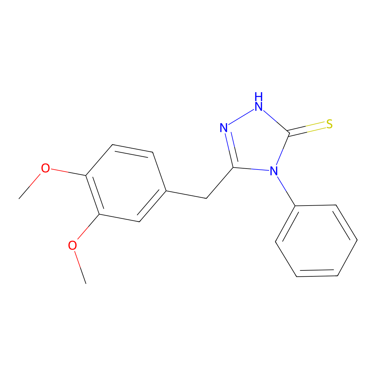 3-[(3,4-dimethoxyphenyl)methyl]-4-phenyl-1H-1,2,4-triazole-5-thione molecular structure, CAS 331269-06-8