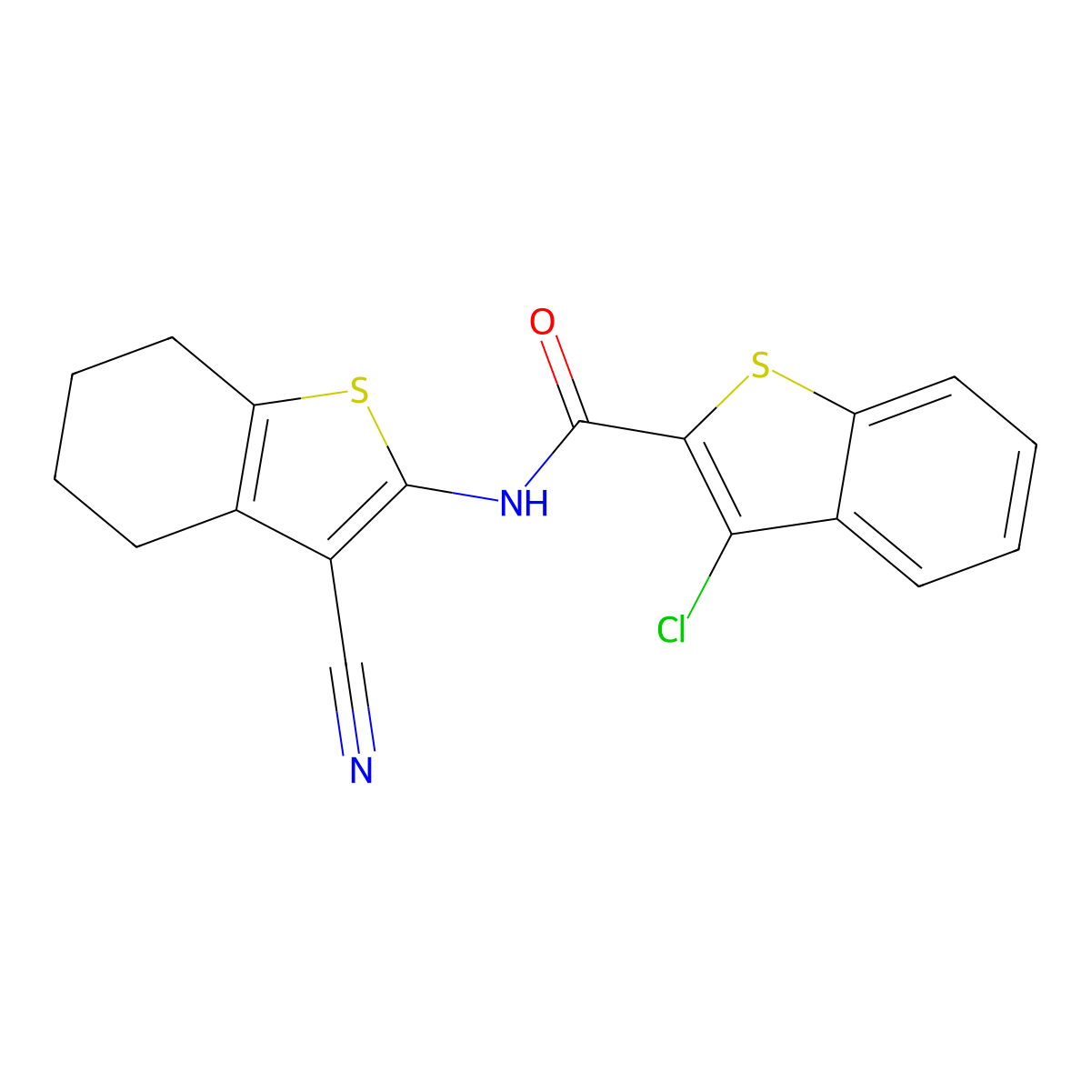 3-chloro-N-(3-cyano-4,5,6,7-tetrahydro-1-benzothiophen-2-yl)-1-benzothiophene-2-carboxamide molecular structure, CAS 331269-11-5