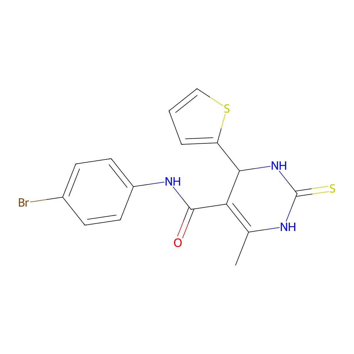 N-(4-bromophenyl)-6-methyl-2-sulfanylidene-4-thiophen-2-yl-3,4-dihydro-1H-pyrimidine-5-carboxamide molecular structure, CAS 331272-57-2