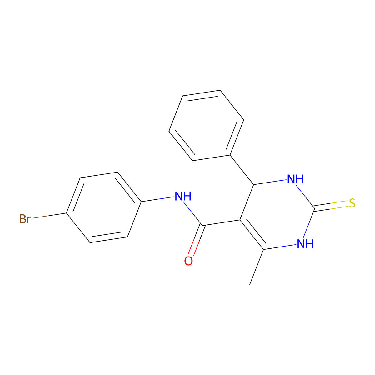 N-(4-bromophenyl)-6-methyl-4-phenyl-2-sulfanylidene-3,4-dihydro-1H-pyrimidine-5-carboxamide molecular structure, CAS 331272-69-6