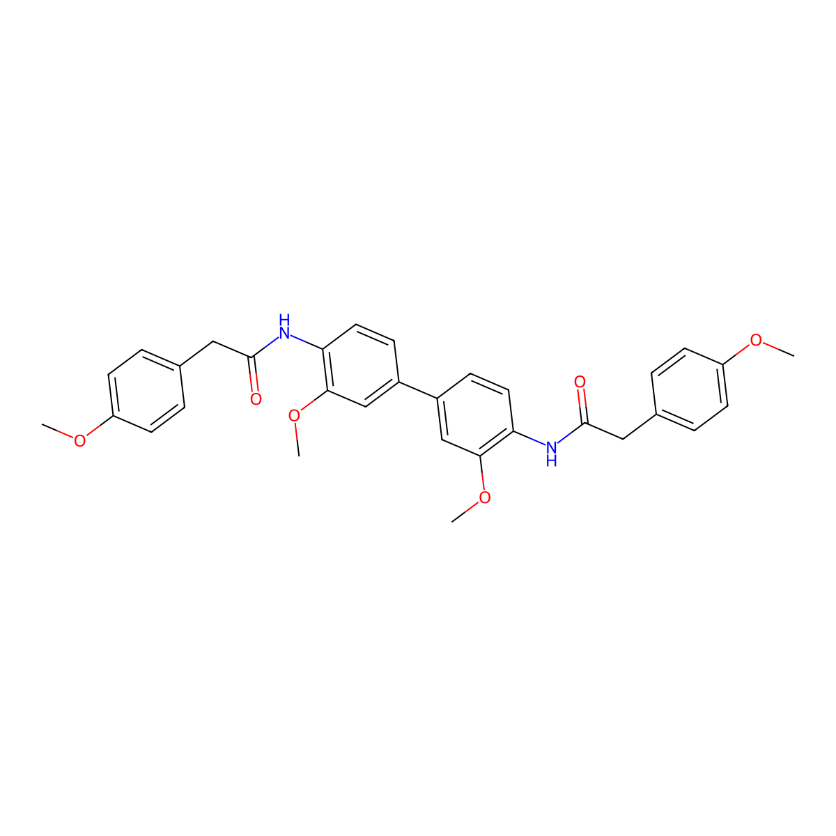 N-[2-methoxy-4-[3-methoxy-4-[[2-(4-methoxyphenyl)acetyl]amino]phenyl]phenyl]-2-(4-methoxyphenyl)acetamide molecular structure, CAS 331274-38-5