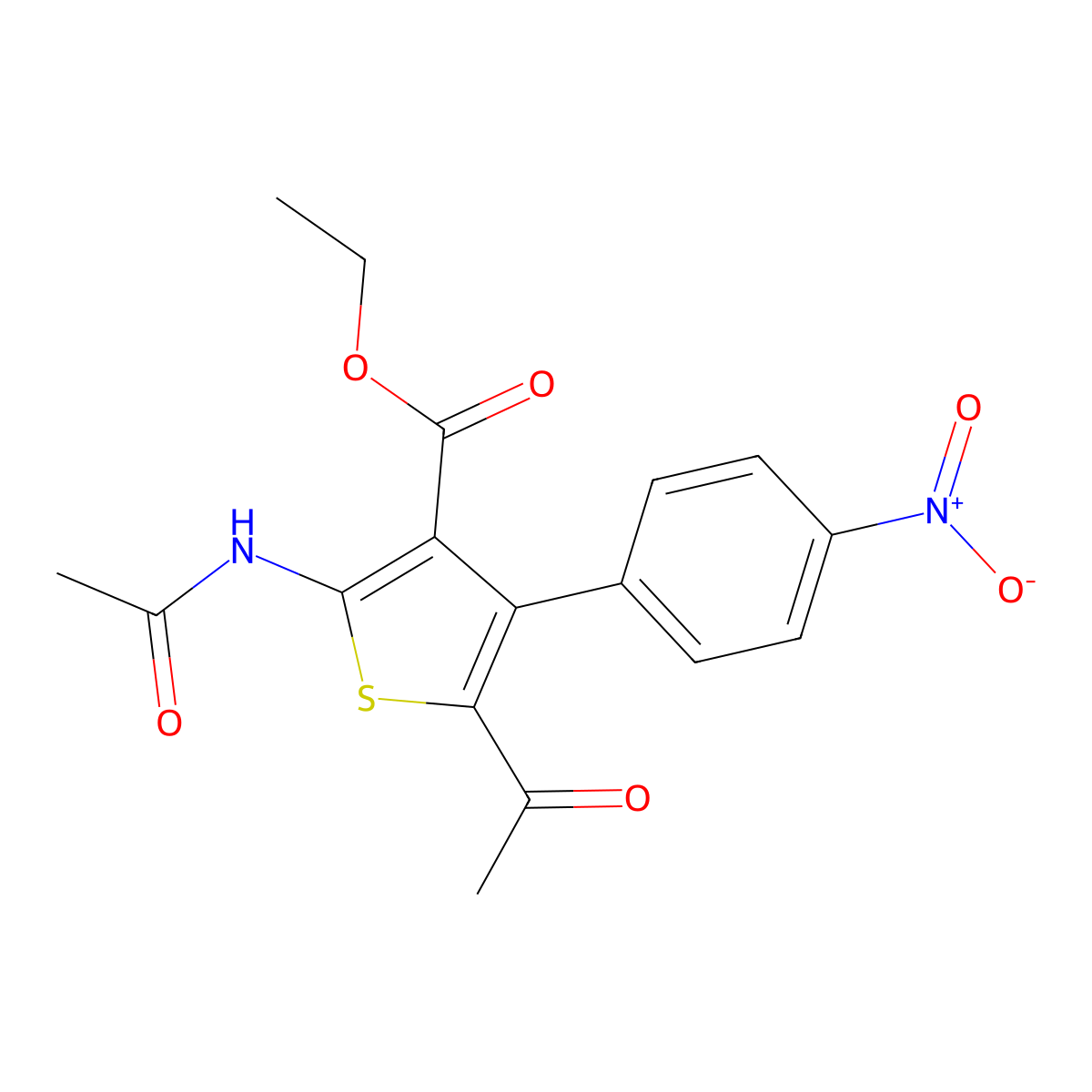 Ethyl 2-acetamido-5-acetyl-4-(4-nitrophenyl)thiophene-3-carboxylate molecular structure, CAS 331275-46-8