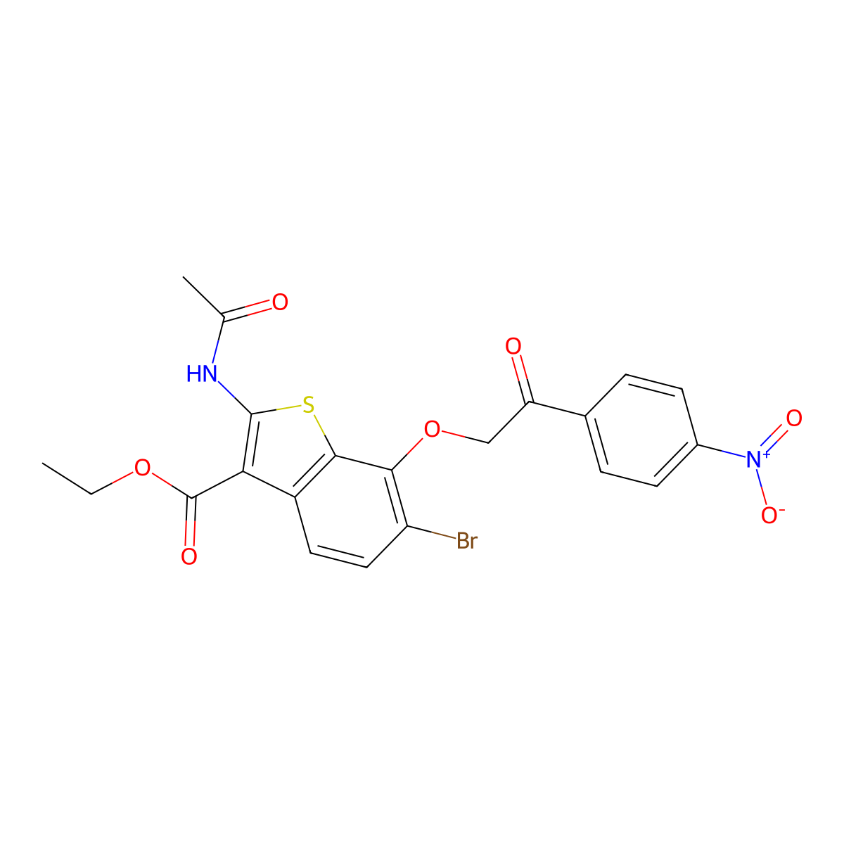 Ethyl 2-(acetylamino)-6-bromo-7-[2-(4-nitrophenyl)-2-oxoethoxy]-1-benzothiophene-3-carboxylate molecular structure, CAS 331275-47-9
