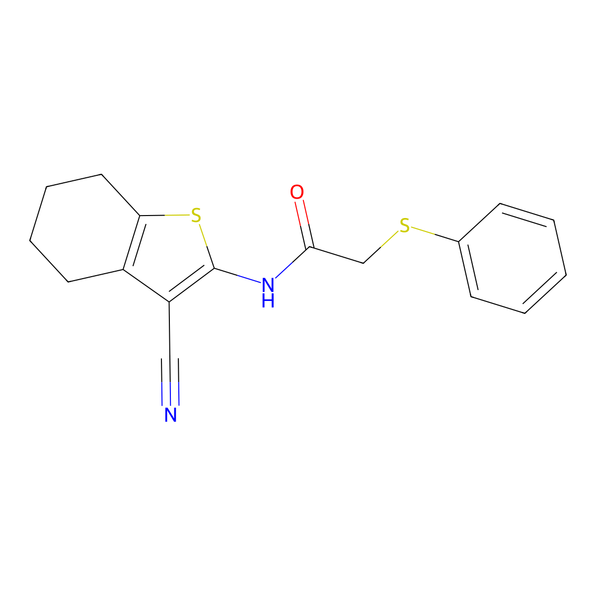 N-(3-cyano-4,5,6,7-tetrahydro-1-benzothiophen-2-yl)-2-(phenylsulfanyl)acetamide molecular structure, CAS 331275-51-5