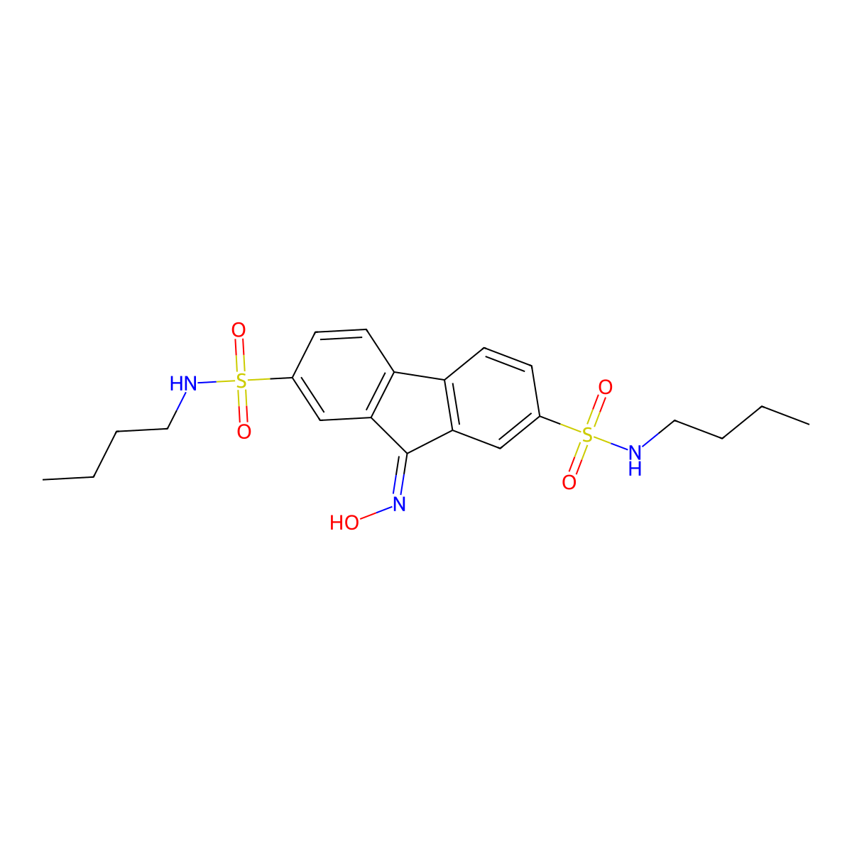 N2,N7-dibutyl-9-(hydroxyimino)-9H-fluorene-2,7-disulfonamide molecular structure, CAS 331275-54-8