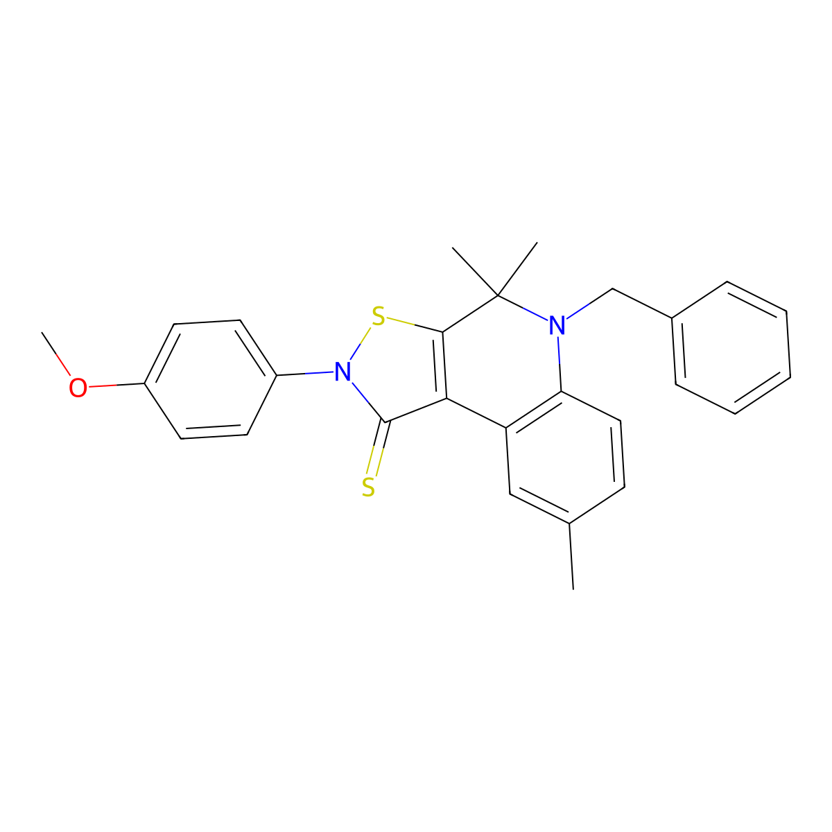 5-Benzyl-2-(4-methoxyphenyl)-4,4,8-trimethyl-[1,2]thiazolo[5,4-c]quinoline-1-thione molecular structure, CAS 331417-09-5