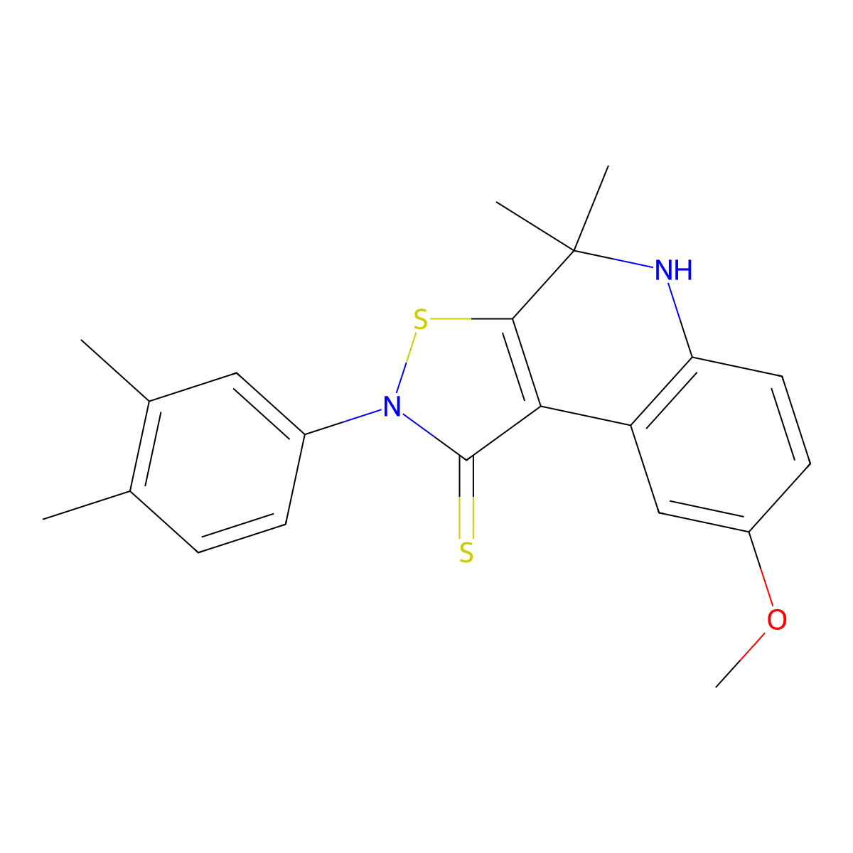 2-(3,4-dimethylphenyl)-8-methoxy-4,4-dimethyl-4,5-dihydroisothiazolo[5,4-c]quinoline-1(2H)-thione molecular structure, CAS 331417-13-1