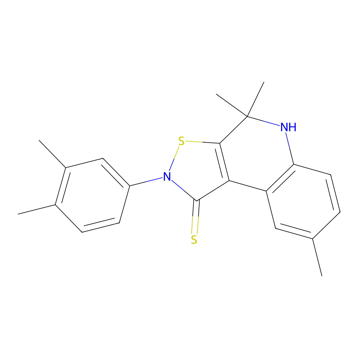 2-(3,4-dimethylphenyl)-4,4,8-trimethyl-4,5-dihydroisothiazolo[5,4-c]quinoline-1(2H)-thione molecular structure, CAS 331417-14-2