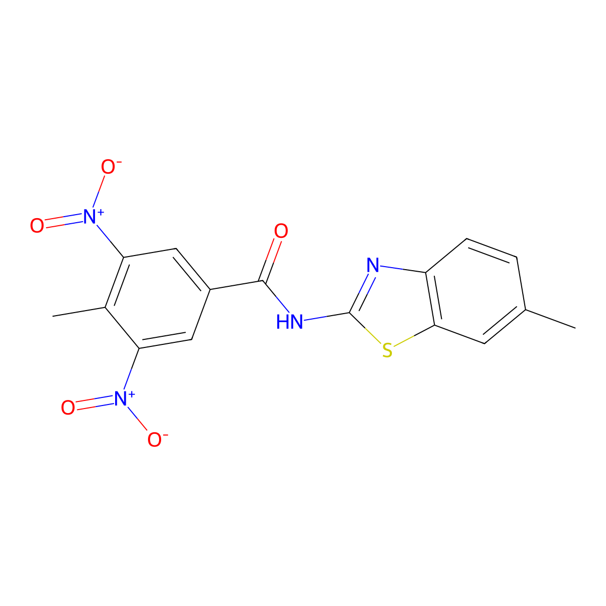 4-methyl-N-(6-methyl-1,3-benzothiazol-2-yl)-3,5-dinitrobenzamide molecular structure, CAS 331417-46-0
