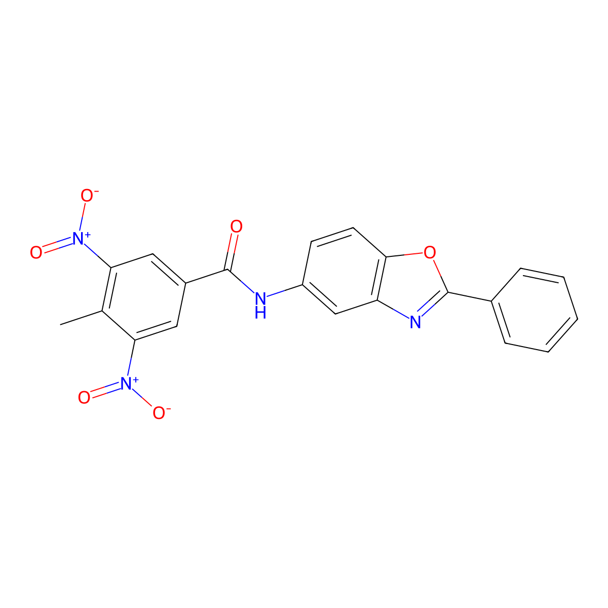 4-methyl-3,5-dinitro-N-(2-phenyl-1,3-benzoxazol-5-yl)benzamide molecular structure, CAS 331417-50-6