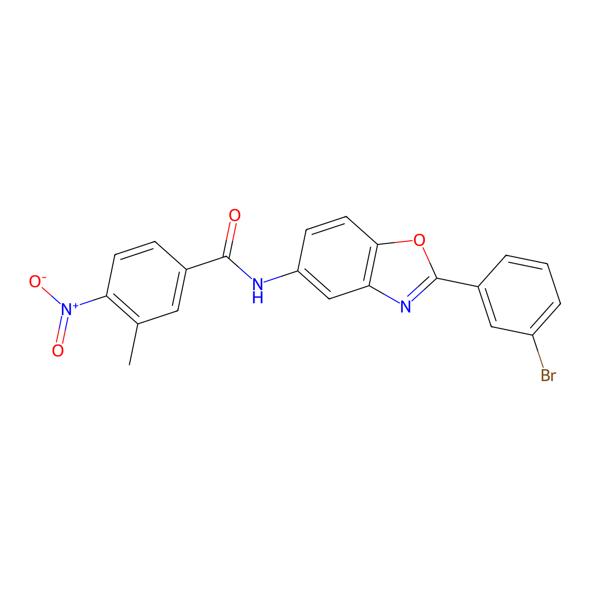 N-[2-(3-bromophenyl)-1,3-benzoxazol-5-yl]-3-methyl-4-nitrobenzamide molecular structure, CAS 331418-13-4