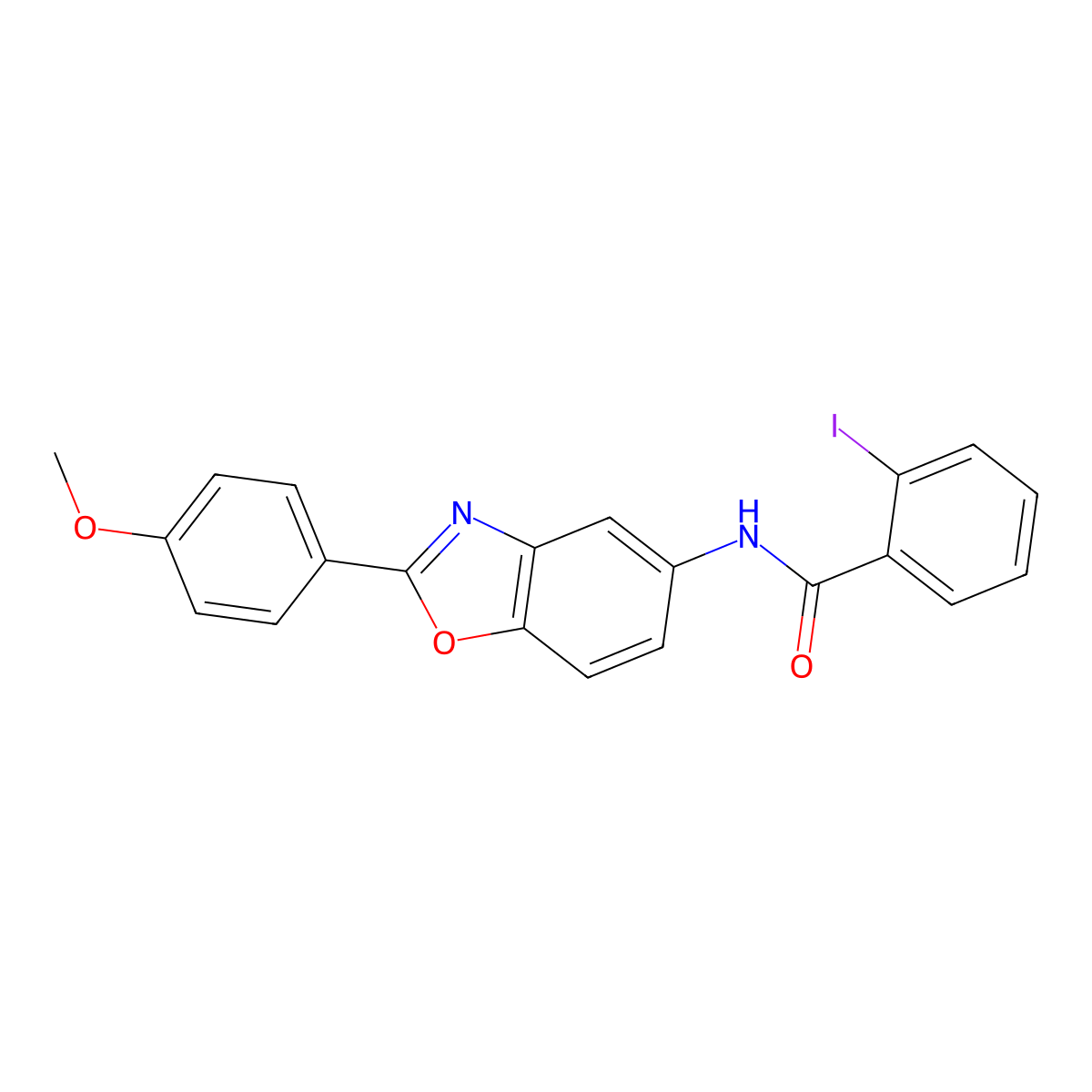 2-iodo-N-[2-(4-methoxyphenyl)-1,3-benzoxazol-5-yl]benzamide molecular structure, CAS 331418-38-3
