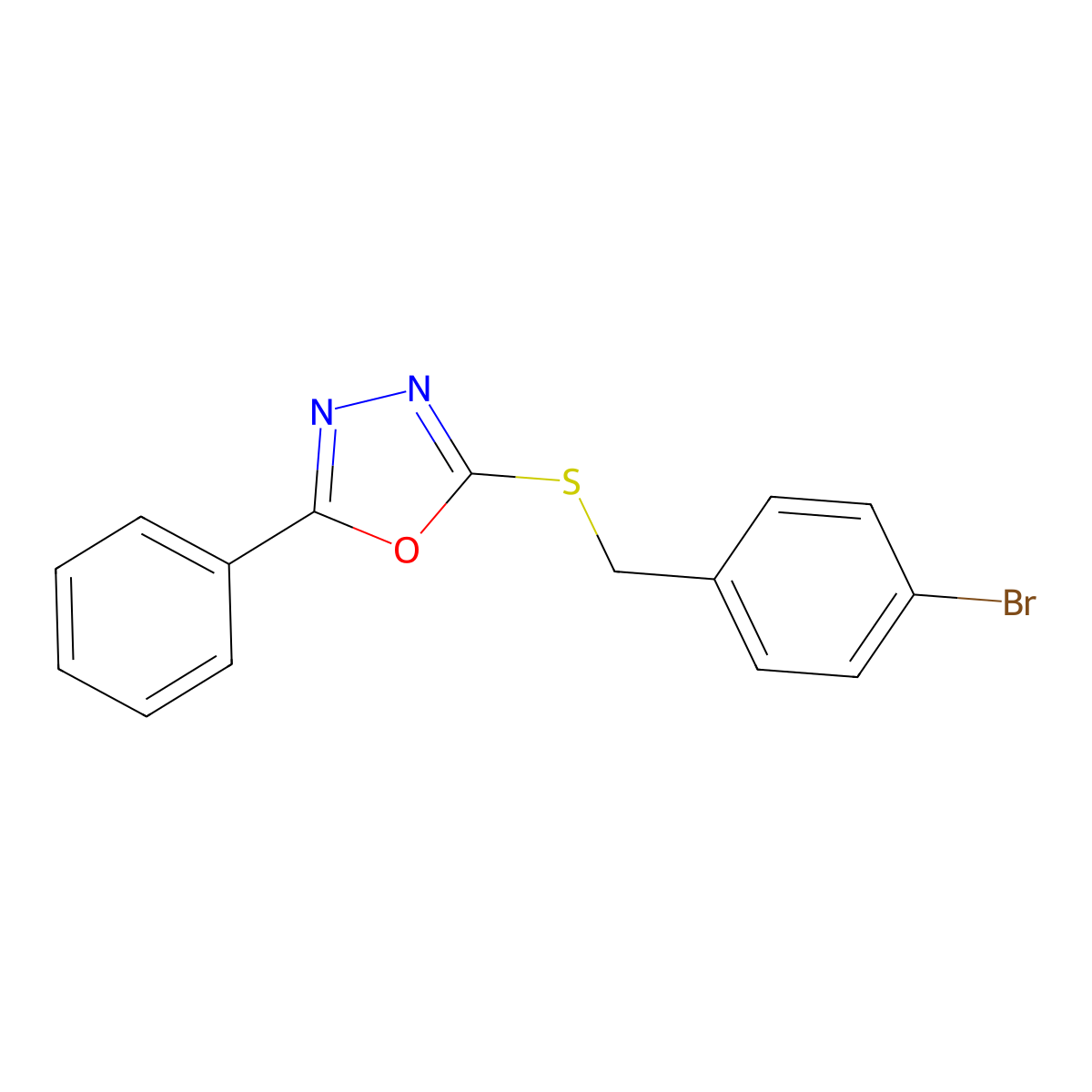 2-[(4-Bromobenzyl)sulfanyl]-5-phenyl-1,3,4-oxadiazole molecular structure, CAS 331418-71-4