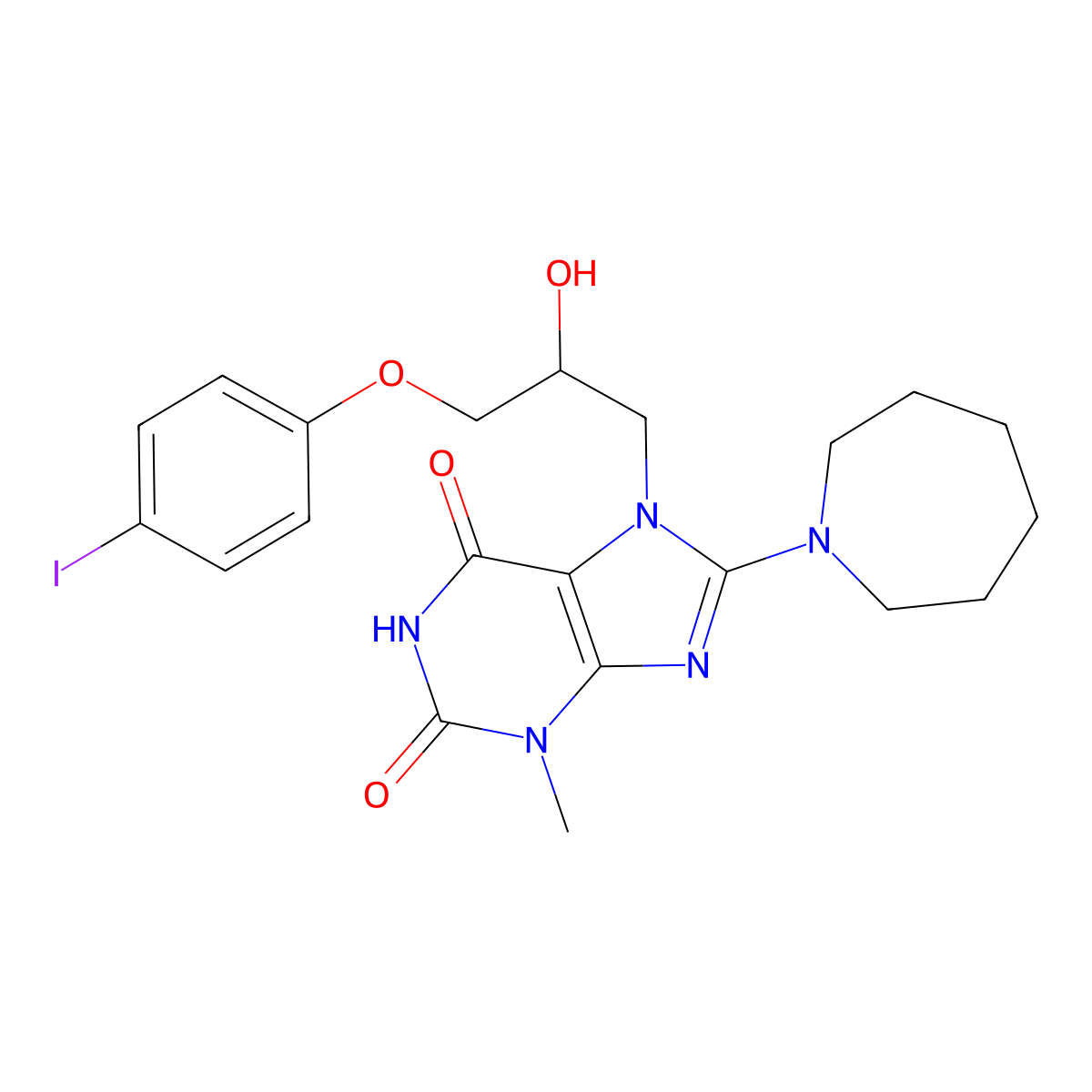 8-(Azepan-1-yl)-7-[2-hydroxy-3-(4-iodophenoxy)propyl]-3-methylpurine-2,6-dione molecular structure, CAS 331418-94-1