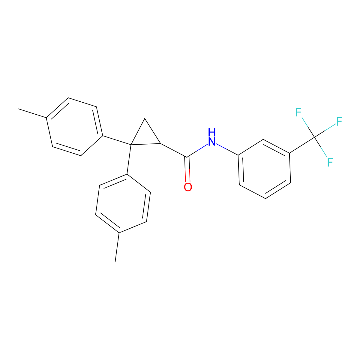 2,2-bis(4-methylphenyl)-N-[3-(trifluoromethyl)phenyl]cyclopropane-1-carboxamide molecular structure, CAS 331423-24-6