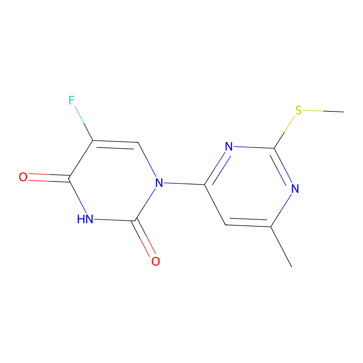 5-Fluoro-1-(6-methyl-2-methylsulfanylpyrimidin-4-yl)pyrimidine-2,4-dione molecular structure, CAS 331424-91-0