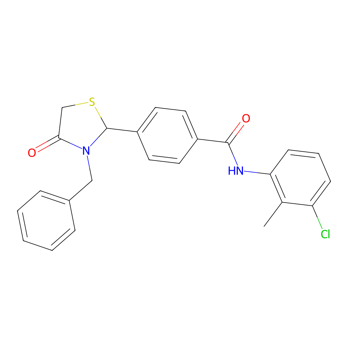 4-(3-benzyl-4-oxo-1,3-thiazolidin-2-yl)-N-(3-chloro-2-methylphenyl)benzamide molecular structure, CAS 331427-35-1