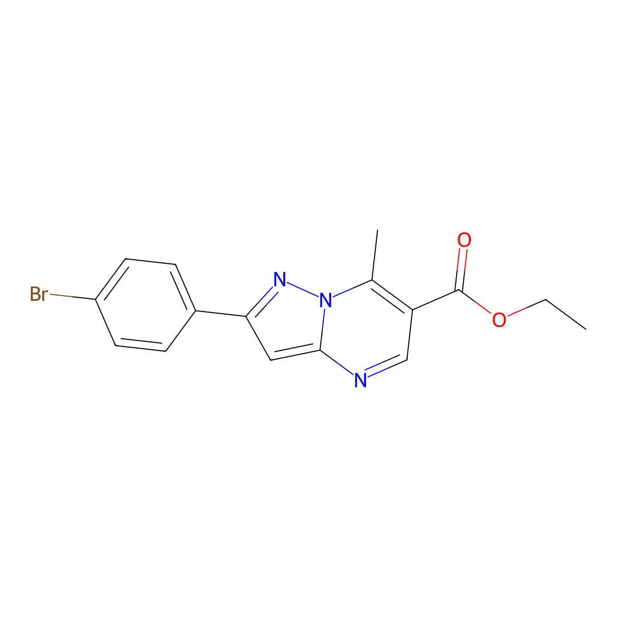Ethyl 2-(4-bromophenyl)-7-methylpyrazolo[1,5-a]pyrimidine-6-carboxylate molecular structure, CAS 331428-53-6