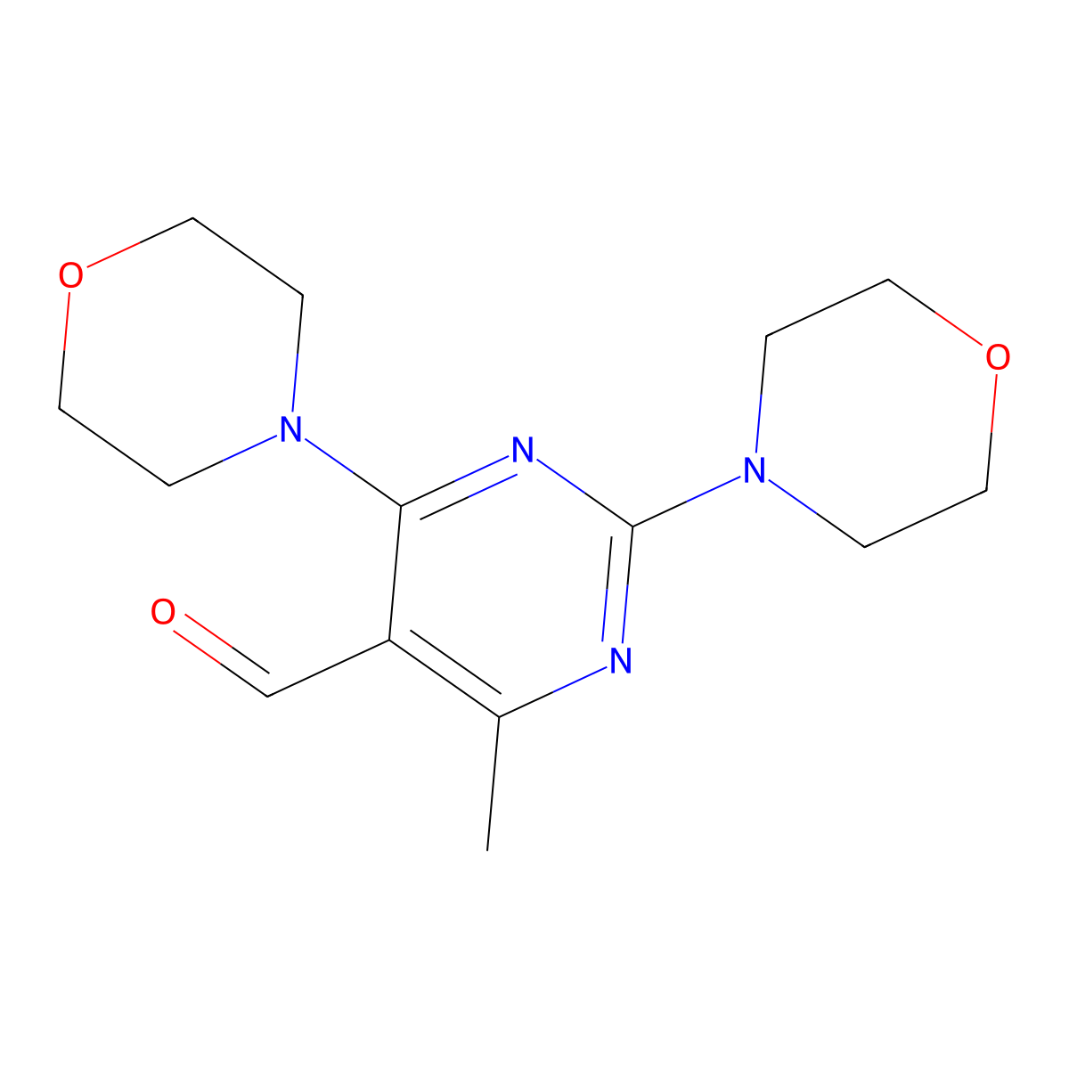 4-Methyl-2,6-di(4-morpholinyl)-5-pyrimidinecarbaldehyde molecular structure, CAS 331430-34-3