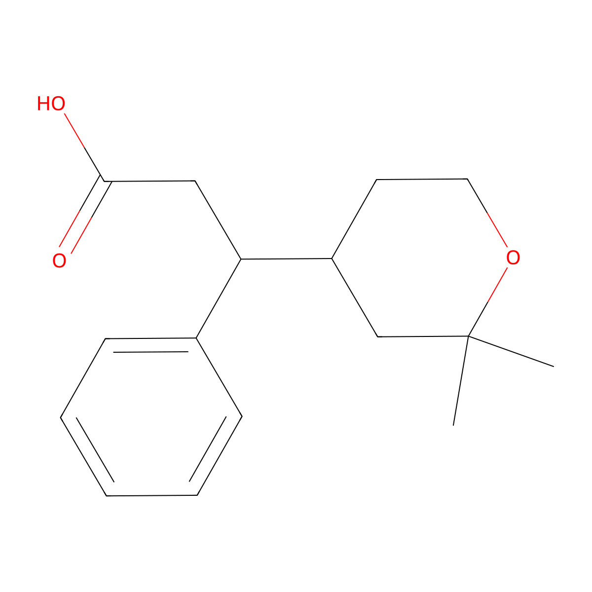 3-(2,2-Dimethyloxan-4-yl)-3-phenylpropanoic acid molecular structure, CAS 331430-39-8