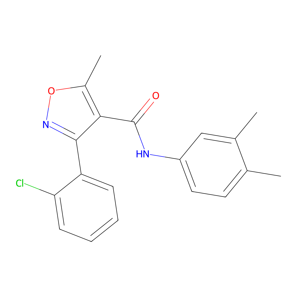 3-(2-chlorophenyl)-N-(3,4-dimethylphenyl)-5-methyl-1,2-oxazole-4-carboxamide molecular structure, CAS 331430-90-1