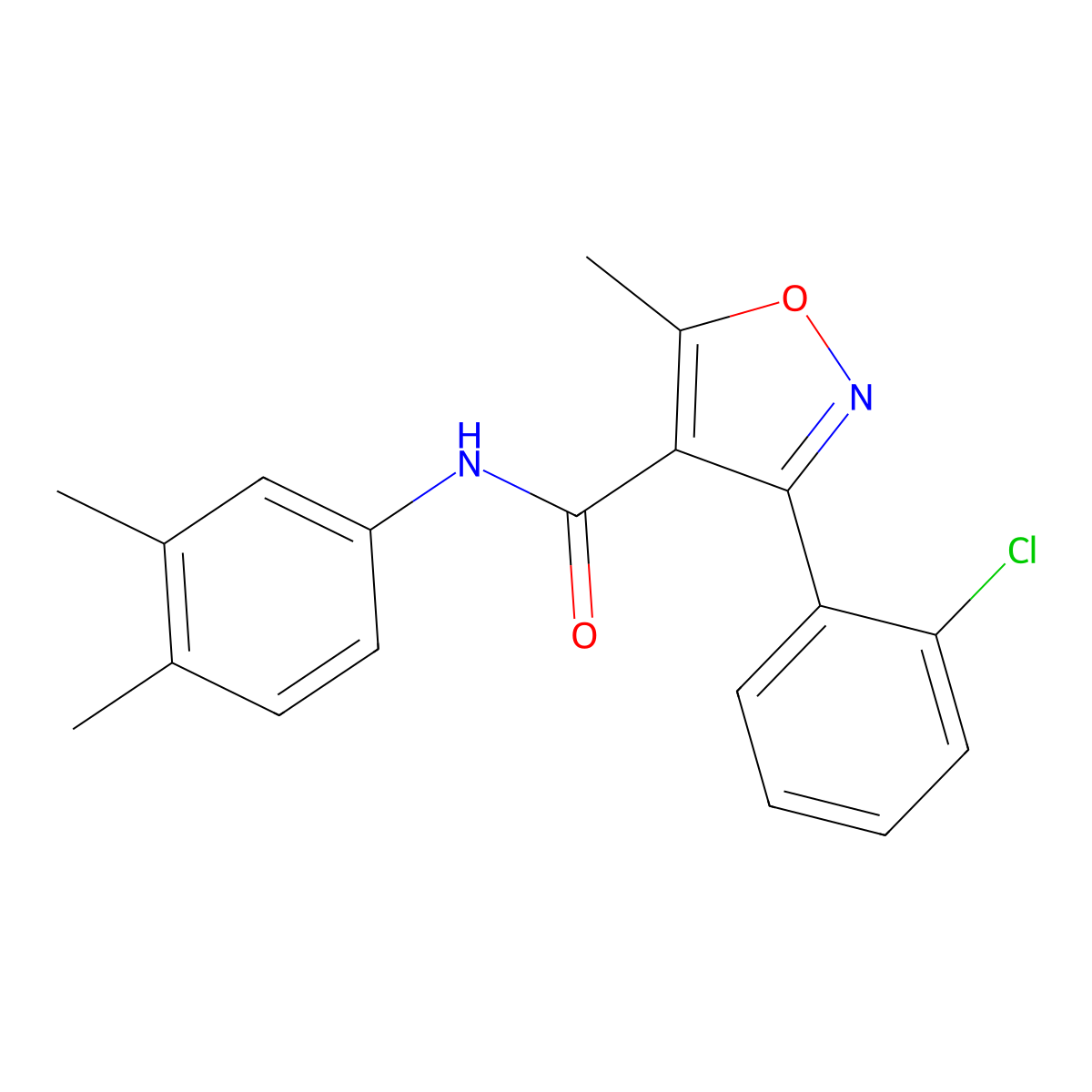 3-(2-chlorophenyl)-N-(3,4-dimethylphenyl)-5-methyl-1,2-oxazole-4-carboxamide molecular structure, CAS 331430-90-1