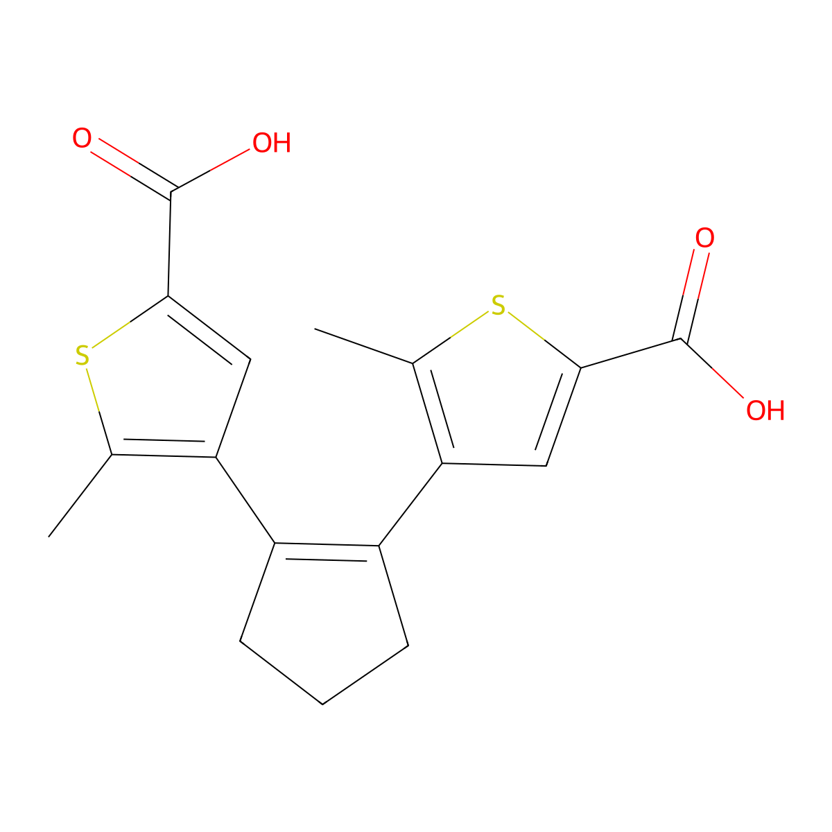 4,4'-(Cyclopent-1-ene-1,2-diyl)bis(5-methylthiophene-2-carboxylic acid) molecular structure, CAS 331432-79-2