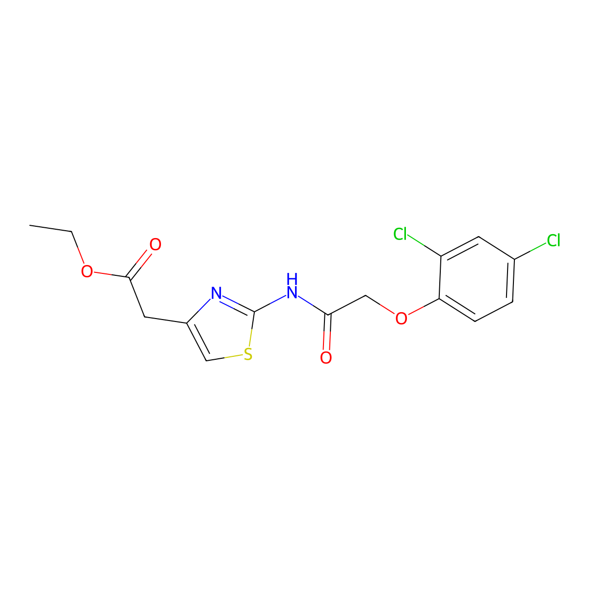 Ethyl (2-{[(2,4-dichlorophenoxy)acetyl]amino}-1,3-thiazol-4-yl)acetate molecular structure, CAS 331435-09-7