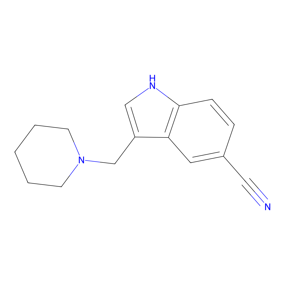 3-(Piperidin-1-ylmethyl)-1H-indole-5-carbonitrile molecular structure, CAS 331441-85-1