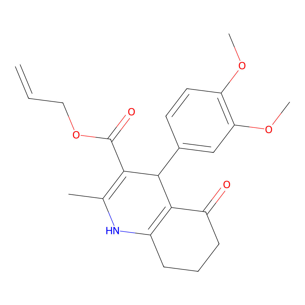 Allyl 4-(3,4-dimethoxyphenyl)-2-methyl-5-oxo-1,4,5,6,7,8-hexahydro-3-quinolinecarboxylate molecular structure, CAS 331443-07-3