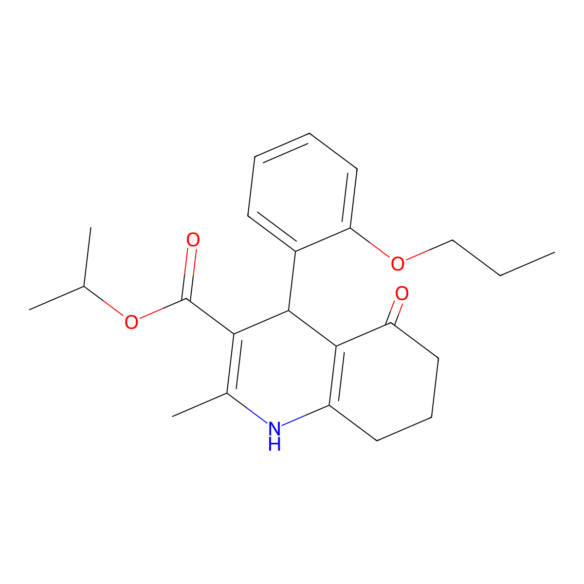 Isopropyl 2-methyl-5-oxo-4-(2-propoxyphenyl)-1,4,5,6,7,8-hexahydro-3-quinolinecarboxylate molecular structure, CAS 331443-09-5