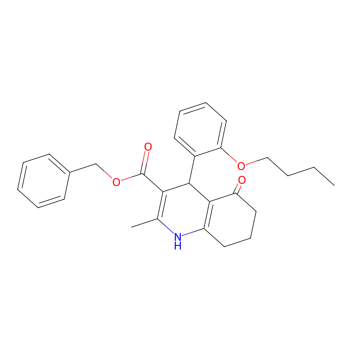 benzyl 4-(2-butoxyphenyl)-2-methyl-5-oxo-4,6,7,8-tetrahydro-1H-quinoline-3-carboxylate molecular structure, CAS 331443-10-8