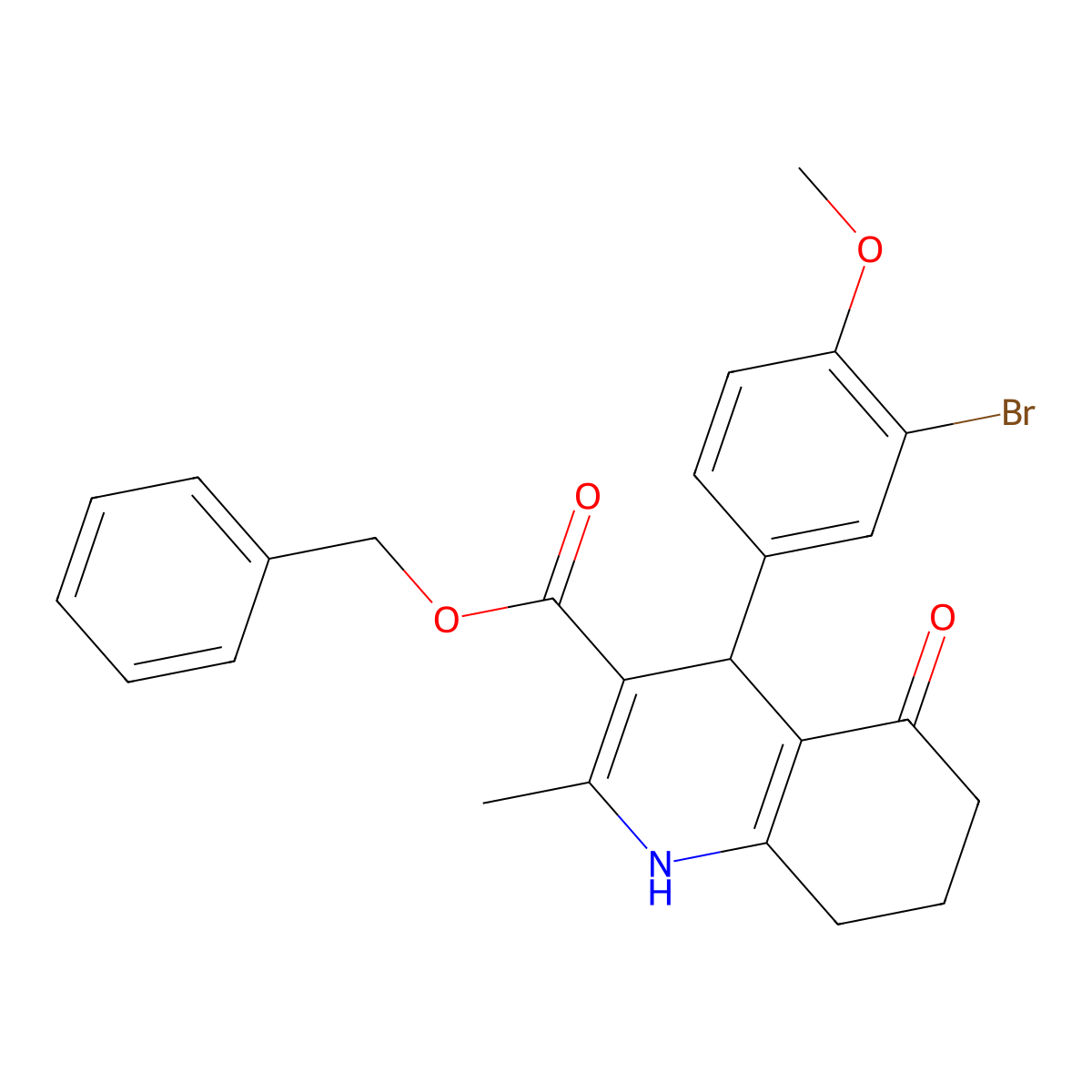 Benzyl 4-(3-bromo-4-methoxyphenyl)-2-methyl-5-oxo-1,4,5,6,7,8-hexahydroquinoline-3-carboxylate molecular structure, CAS 331443-12-0
