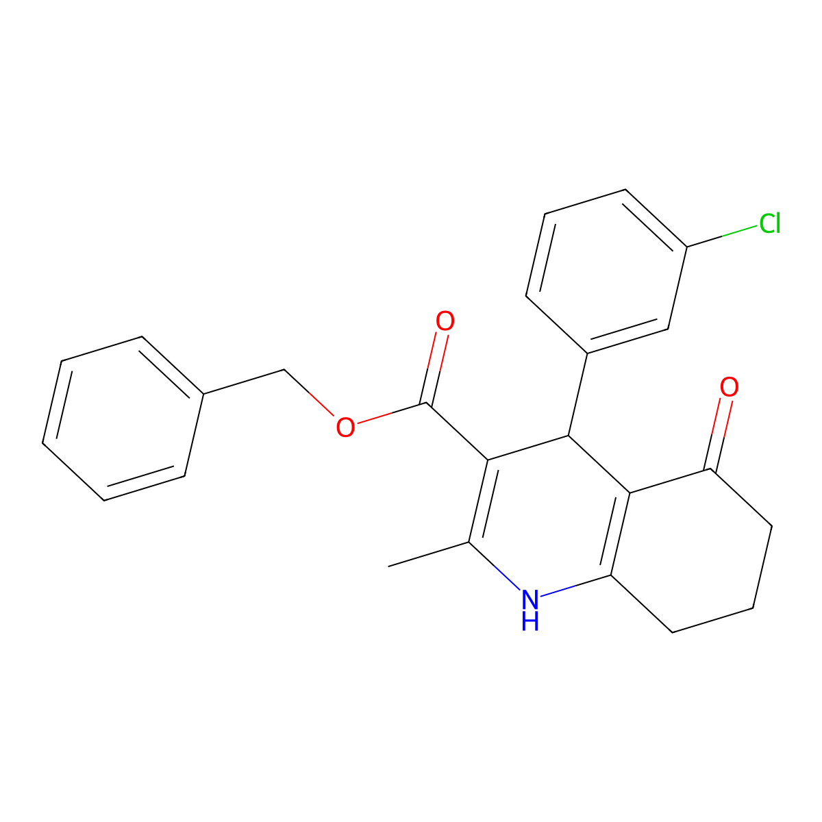 Benzyl 4-(3-chlorophenyl)-2-methyl-5-oxo-1,4,5,6,7,8-hexahydroquinoline-3-carboxylate molecular structure, CAS 331443-24-4