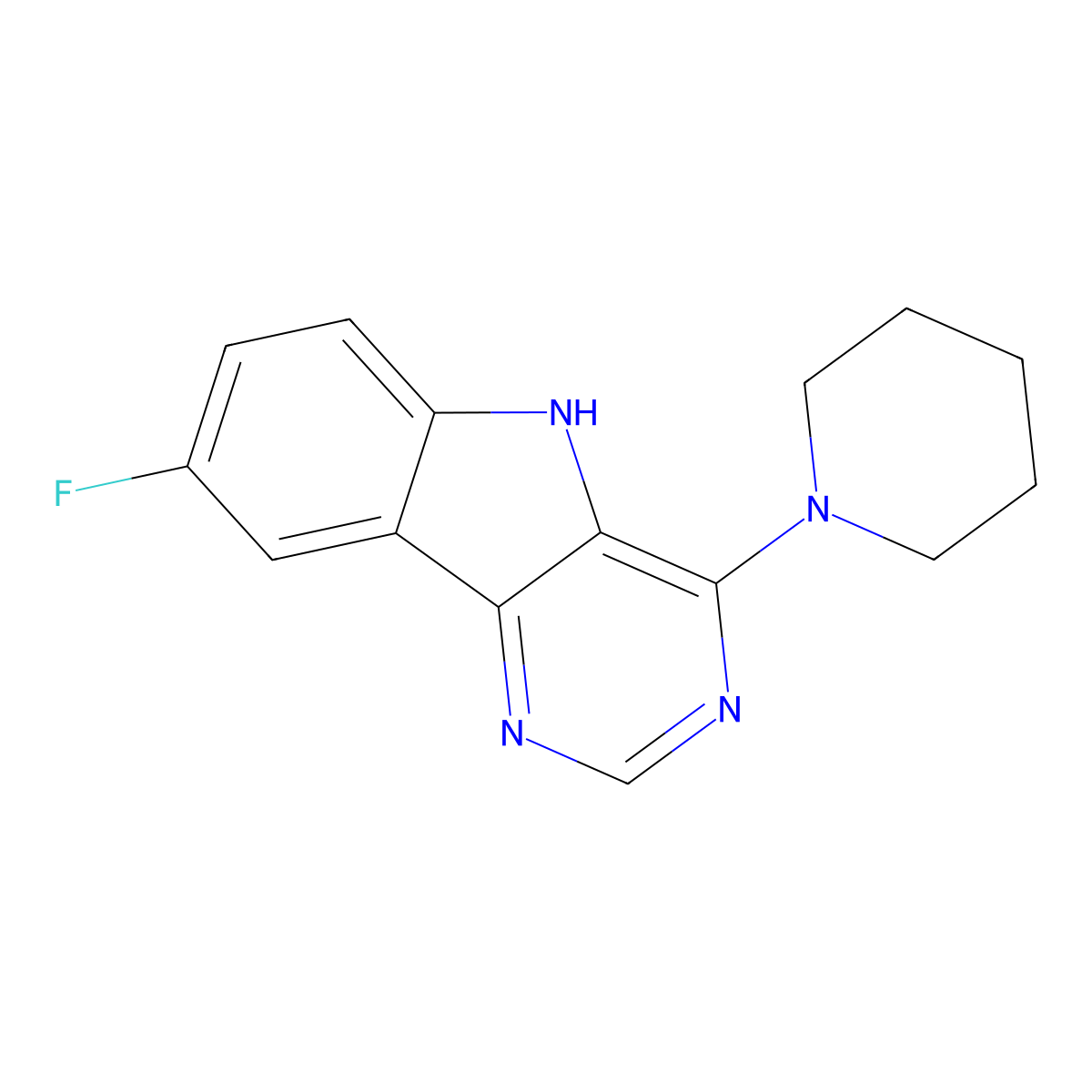 8-Fluoro-4-(1-piperidinyl)-5H-pyrimido[5,4-b]indole molecular structure, CAS 331443-98-2