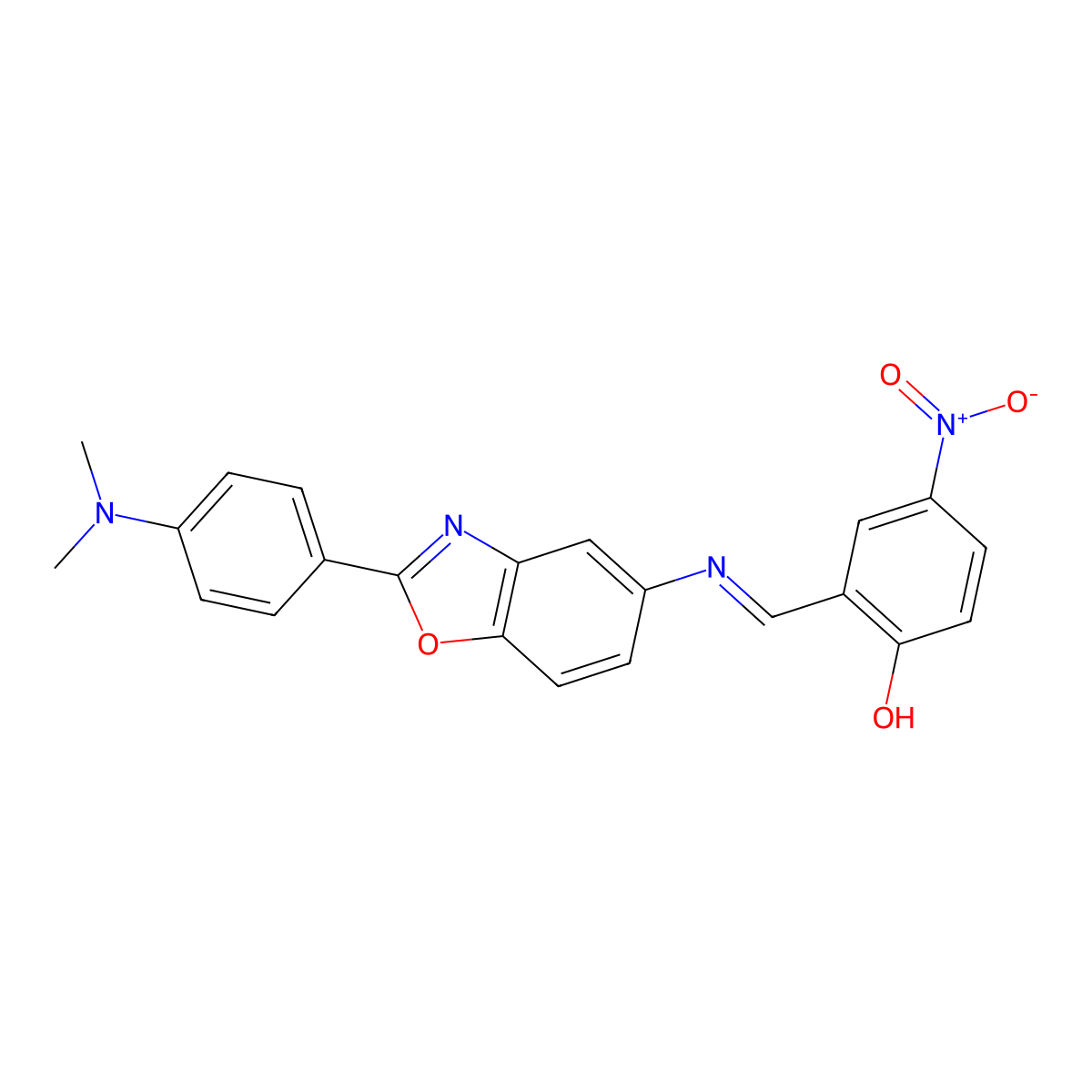2-([2-(4-Dimethylamino-phenyl)-benzooxazol-5-yl-imino]-methyl)-4-nitro-phenol molecular structure, CAS 331445-27-3
