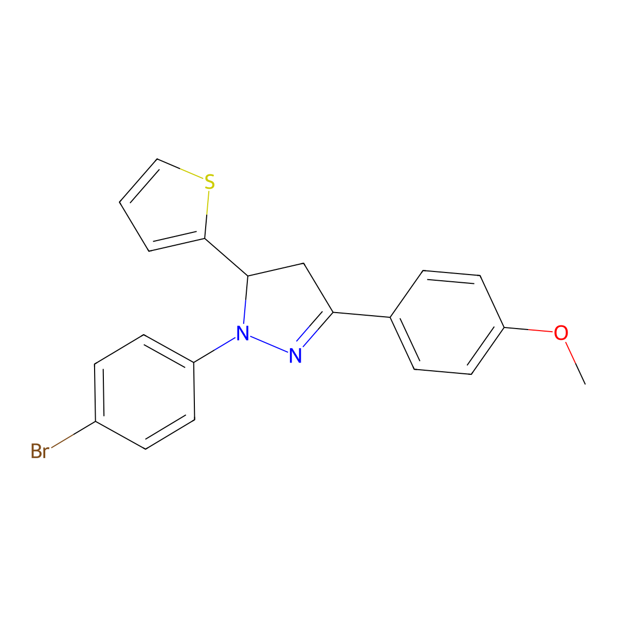 2-(4-Bromophenyl)-5-(4-methoxyphenyl)-3-thiophen-2-yl-3,4-dihydropyrazole molecular structure, CAS 331446-06-1