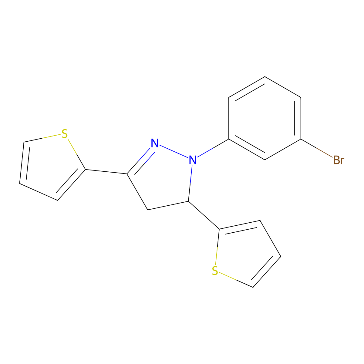 2-(3-Bromophenyl)-3,5-dithiophen-2-yl-3,4-dihydropyrazole molecular structure, CAS 331446-13-0