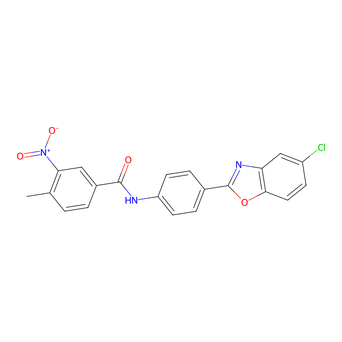 N-[4-(5-chloro-1,3-benzoxazol-2-yl)phenyl]-4-methyl-3-nitrobenzamide molecular structure, CAS 331446-87-8